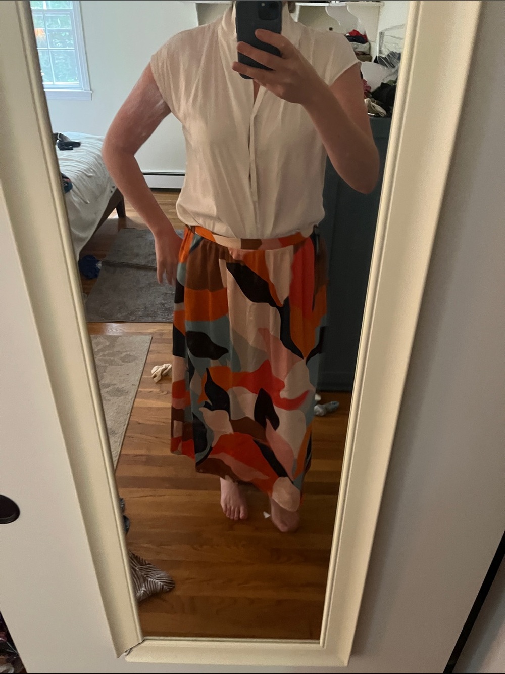 DR2 Abstract Maxi Skirt in Orange, Pink, Blue, Black and Cream size medium